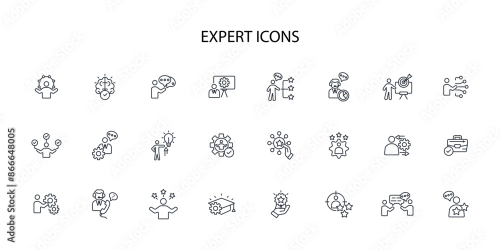 Expert icon set.vector.Editable stroke.linear style sign for use web design,logo.Symbol illustration. Expert icon set.vector.Editable stroke.linear style sign for use web design,logo.Symbol illustration.