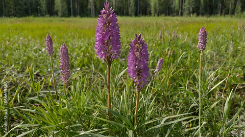 Siberian lris lris sibirica Iris sibirica,beautiful flowers iris grade Ruffled velvet and animals dog siberian lris,landscape background GENERATE AI,
 photo