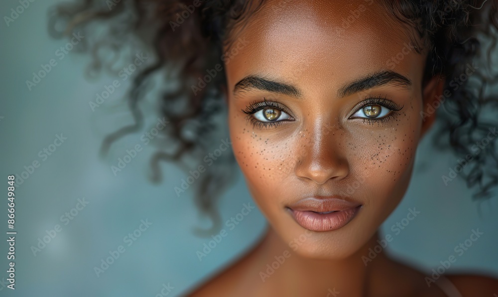 Naklejka premium Flawless, with a beautiful expression, the young female model's skin captivates.