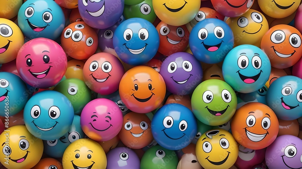 Many yellow balls with smiling faces. Social media and communications concept background Many yellow balls with smiling faces. Social media and communications concept background