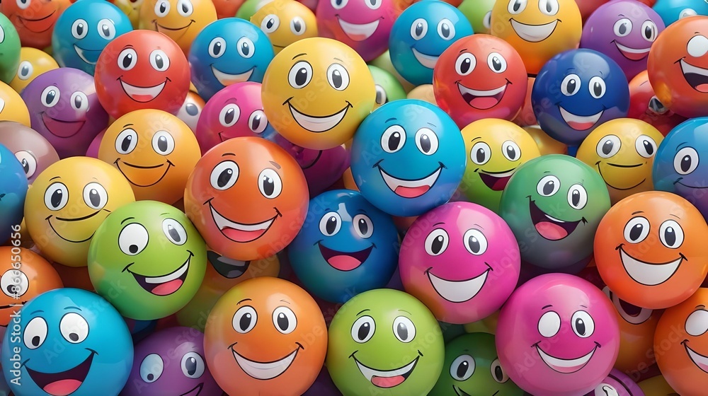 Many yellow balls with smiling faces. Social media and communications concept background Many yellow balls with smiling faces. Social media and communications concept background