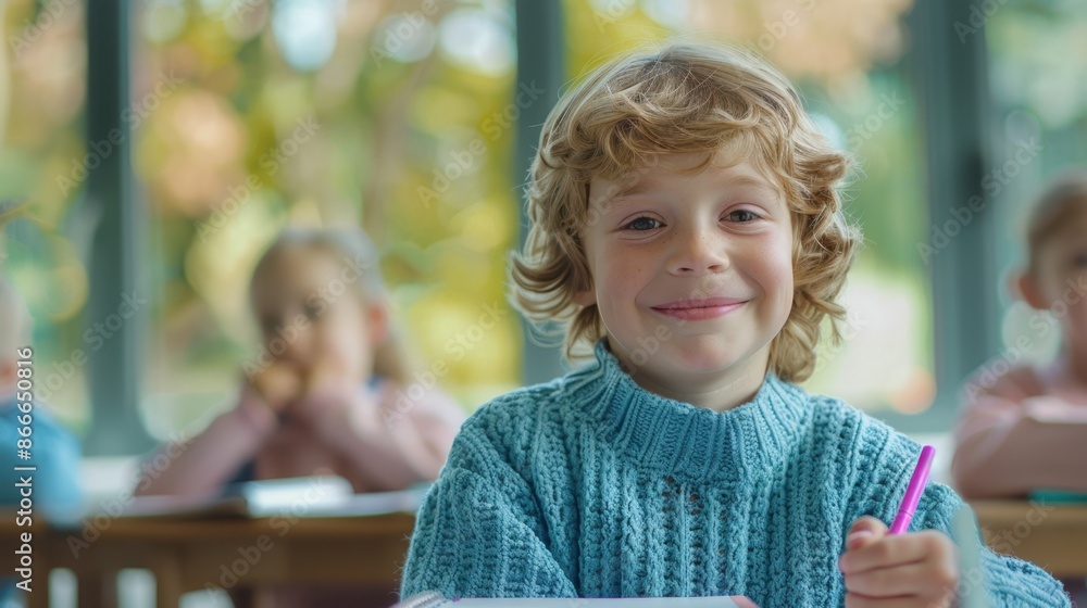 The boy in the classroom. The boy in the classroom.
