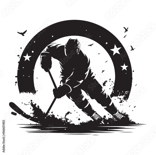 Ice Hockey player silhouette isolated on white background.