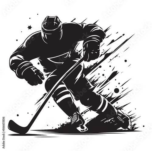 Ice Hockey player silhouette isolated on white background.