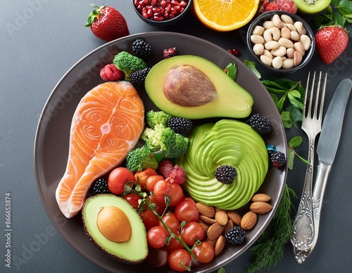 a collection of fruit and vegetables served on the table