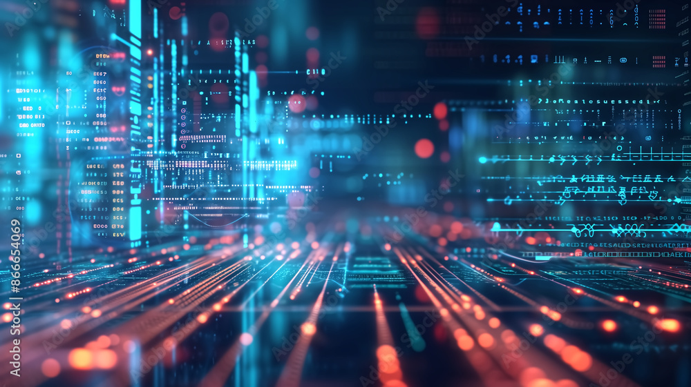 Futuristic Digital Data Stream with Neon Lights and Abstract Technology Background Futuristic Digital Data Stream with Neon Lights and Abstract Technology Background
