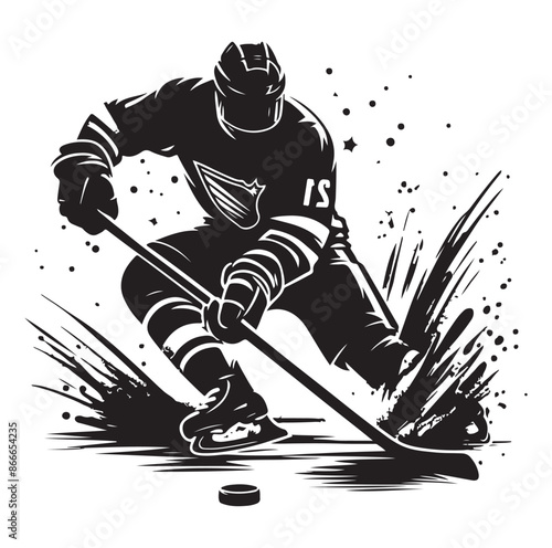 Ice Hockey player silhouette isolated on white background.