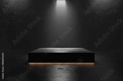 Empty Product Display Platform With Spotlight On Rough Concrete Background