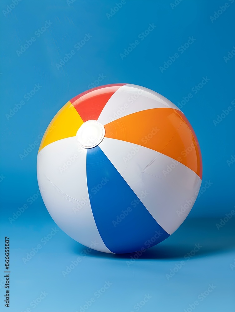 Fototapeta premium Multicolor Beach Ball on a blue Background. Summer Wallpaper