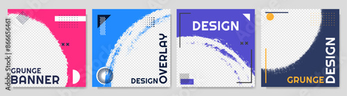 Vector illustration. Graffiti abstract color overlay set with linear frame. Design for social media template, web banner, cover, network stories, blog post. Paint splatter on transparent background