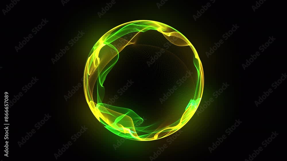 Neon glowing particle 3d sphere seamless motion. Yellow and green neon ...