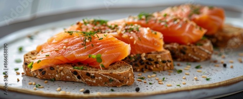 Sliced Smoked Salmon With Parsley on Toasted Bread