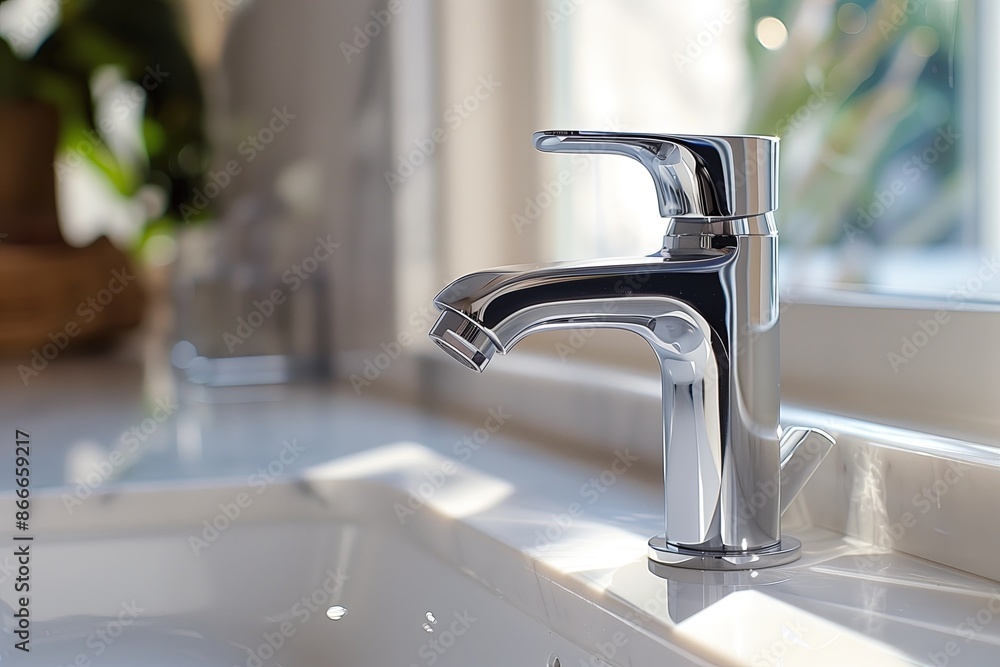 Modern faucet in the bathroom. 3d render illustration Modern faucet in the bathroom. 3d render illustration