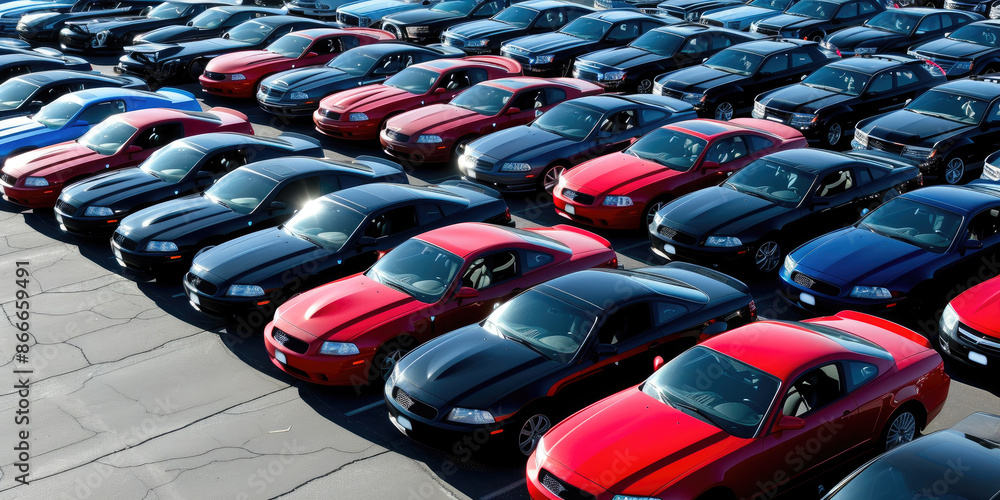 Fototapeta premium Fleet of company cars in parking lot