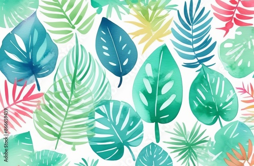 Background of watercolor of leaves of palm trees