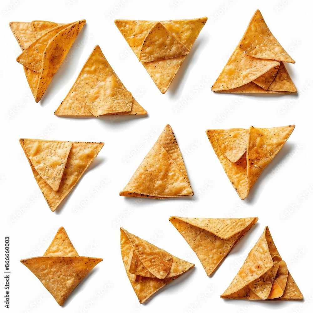 Assortment of Mexican nacho chips, isolated on a white background Assortment of Mexican nacho chips, isolated on a white background