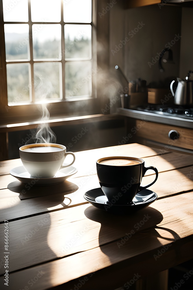 coffee on a wooden table coffee on a wooden table