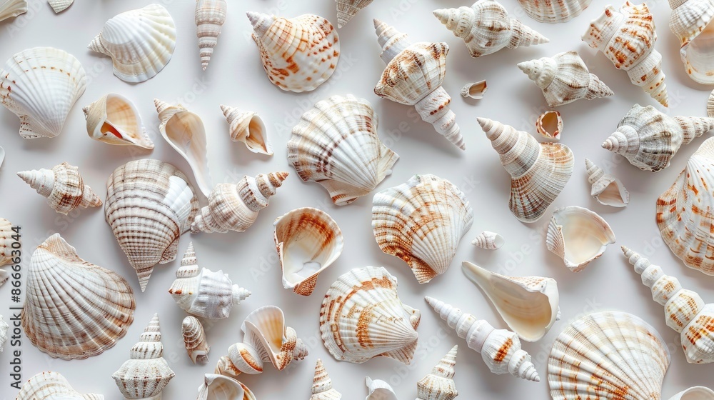 Hunting bird shells on a white backdrop Hunting bird shells on a white backdrop
