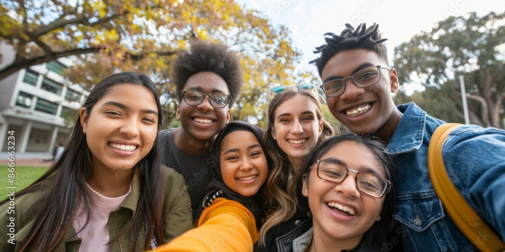Group of Friends Smiling and Taking a Selfie in Park During Daytime Group of Friends Smiling and Taking a Selfie in Park During Daytime