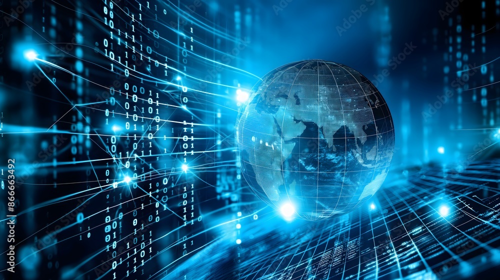 Obraz premium 1. Create an image depicting the interconnected world of technology networking and digital communication in business, focusing on cloud computing concepts. Illustrate web storage for global data,