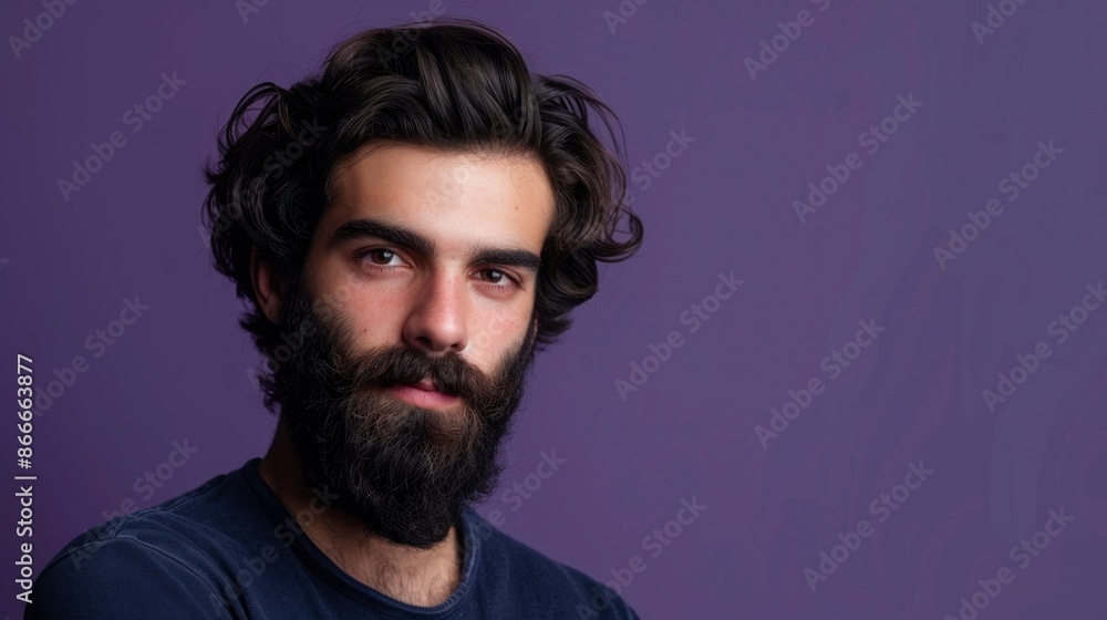 middle aged man with beard smiling at the camera on purple background in high resolution and high quality middle aged man with beard smiling at the camera on purple background in high resolution and high quality