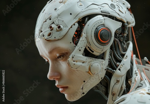 Close Up of a Female Cyborgs Head With Mechanical Components