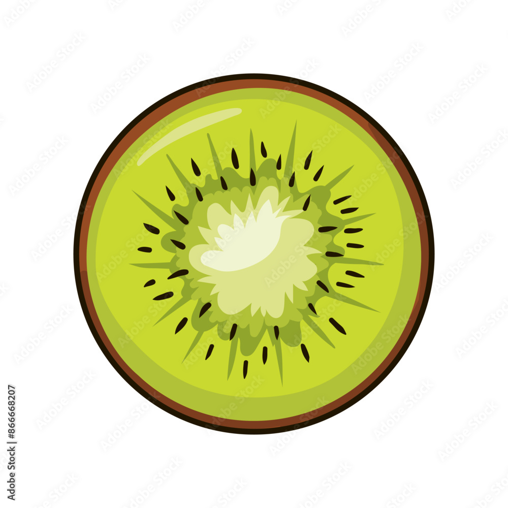 The slice of ripe tropical kiwi fruit in cartoon style The slice of ripe tropical kiwi fruit in cartoon style