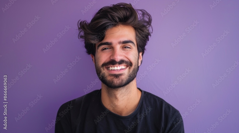 middle aged man with beard smiling at the camera on purple background in high resolution and high quality middle aged man with beard smiling at the camera on purple background in high resolution and high quality