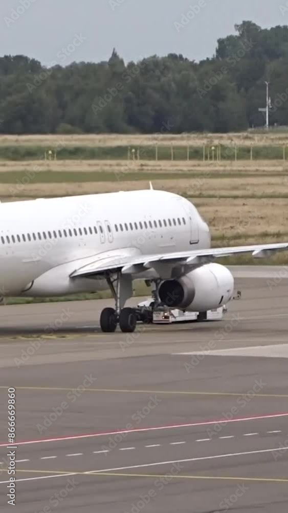 White Aircraft Pushing Back from the Airport Terminal White Aircraft Pushing Back from the Airport Terminal