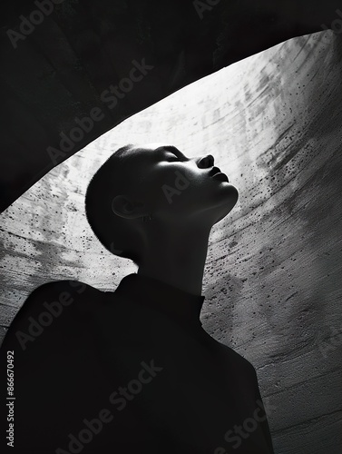 Architectural Elegance: Woman Contemplating in Monochrome