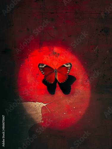 Spotlight on Nature: Butterfly on a Textured Red Surface
