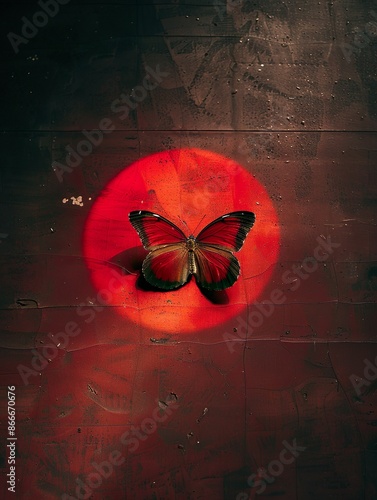 Vivid Wings: A Butterfly's Contrast Against a Bold Red Hue