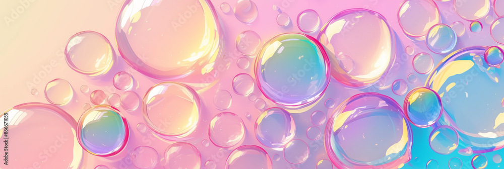 Abstract Colorful Soap Bubbles on Pastel Background with Light Reflections Abstract Colorful Soap Bubbles on Pastel Background with Light Reflections