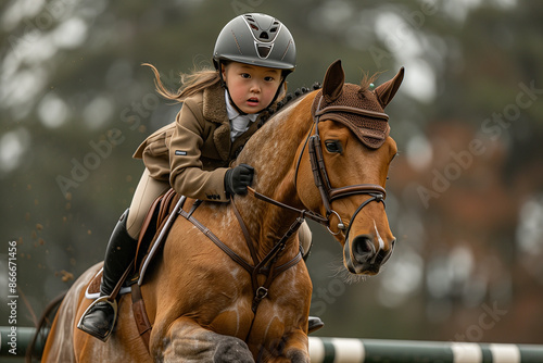 child riding a horse outdoor