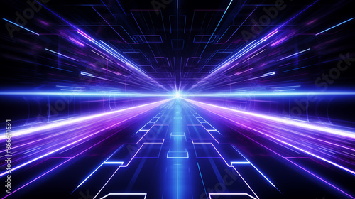 Futuristic abstract background, Illuminated light streaks, Digital virtual tunnel, 