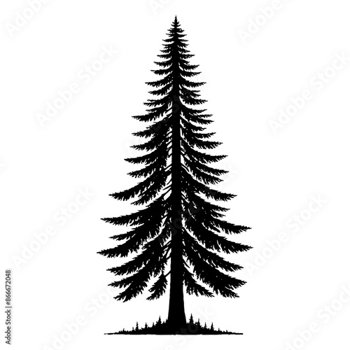 Slender Conifer pine tree silhouette. Vector illustration