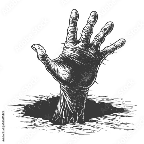 Gnarled Hand Emerging: Gritty Ink Drawing, Despair, and the Abyss.