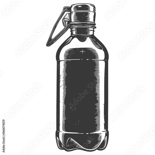 Plastic Bottle Grenade: Conceptual Weapon Hybrid in Engraved Style.
