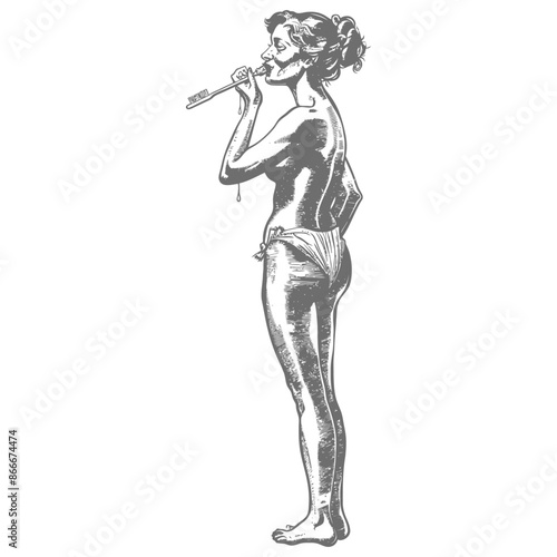 Etched Siren: Bare-Shouldered Woman Serenading with Arrow Flute.