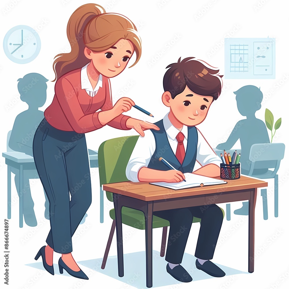 Teacher teaching students Happy teachers day modern vector illustration Teacher teaching students Happy teachers day modern vector illustration