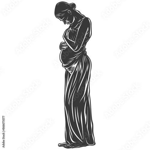 Pregnant Woman in Drapery: Vintage Engraving Style Illustration
