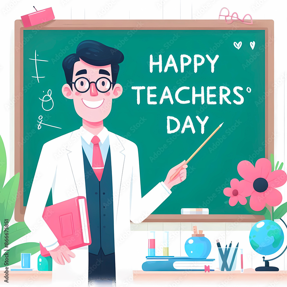 Teacher teaching students Happy teachers day modern vector illustration Teacher teaching students Happy teachers day modern vector illustration