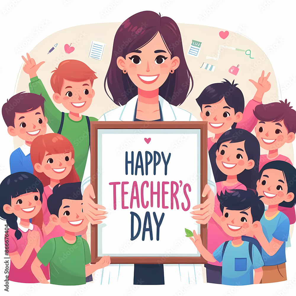 Teacher teaching students Happy teachers day modern vector illustration Teacher teaching students Happy teachers day modern vector illustration