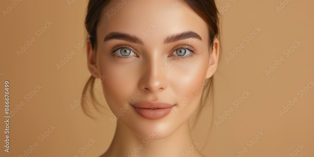 Beautiful russian young woman with clean fresh skin on beige background Beautiful russian young woman with clean fresh skin on beige background