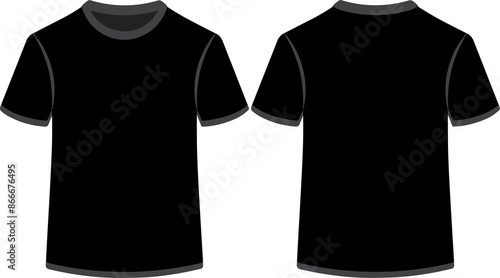 Front and back t-shirt for print demonstration. Minimalist black t-shirt print with gray edges