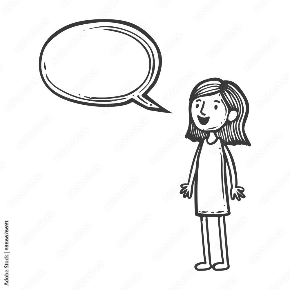 woman stick figure speech bubble with engraving style black color only woman stick figure speech bubble with engraving style black color only