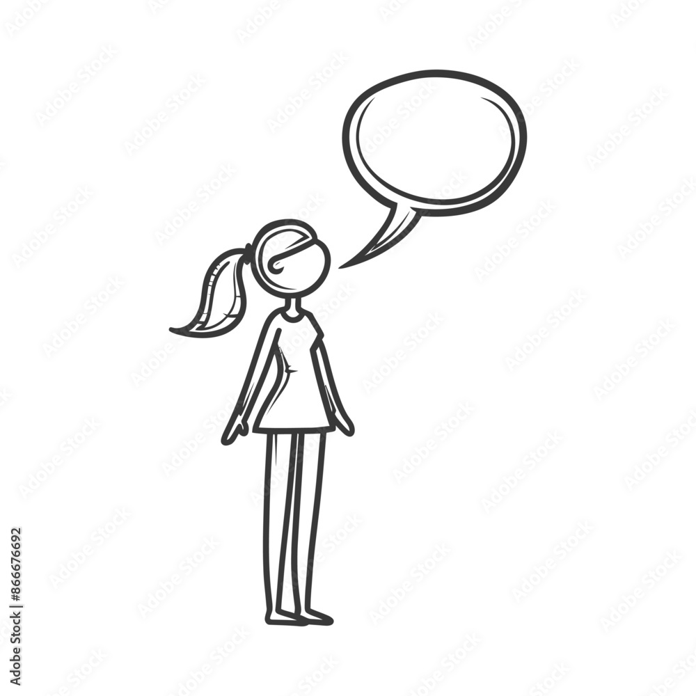 woman stick figure speech bubble with engraving style black color only woman stick figure speech bubble with engraving style black color only