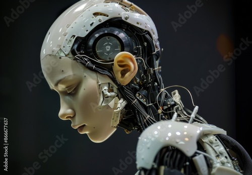 A Close Up View of a Robots Head With Glowing Internal Mechanisms