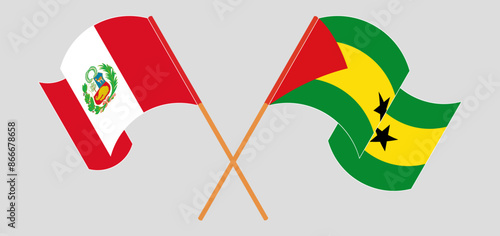 Crossed and waving flags of Peru and Sao Tome and Principe