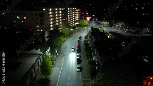 Wallpaper Mural Aerial Footage of Illuminated Central Sheffield City of England During Night. United Kingdom. April 29th, 2024 Torontodigital.ca